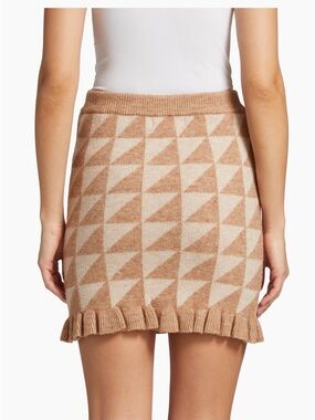 Saks Fifth Avenue Beige & Cream Geometric Knit Ruffle Hem Mini Skirt